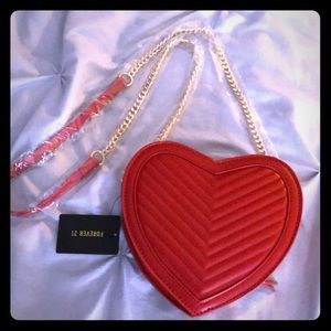 Forever 21 Quilted heart shaped red bag NEW